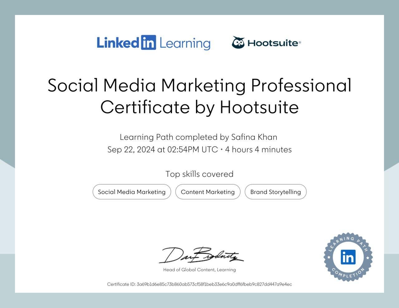 LinkedIn Learning / Hootsuite — Social Media Marketing Professional Certificate